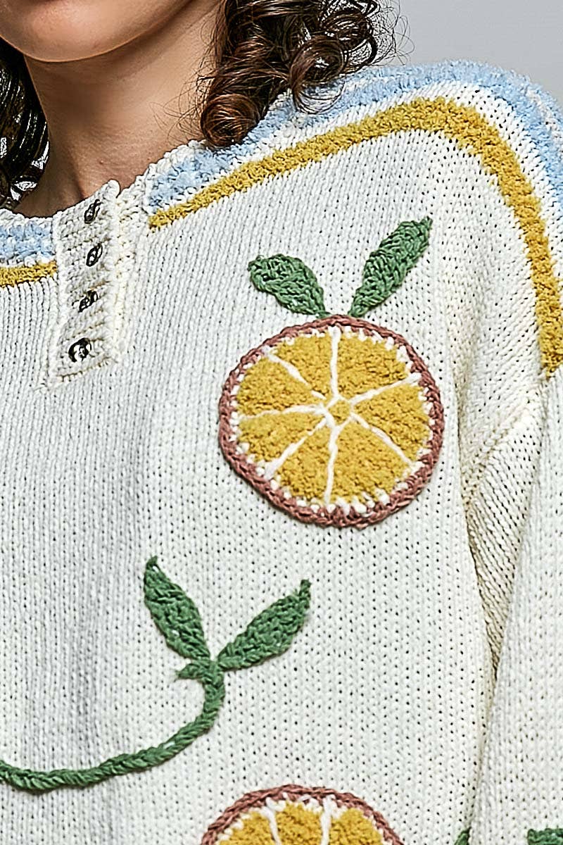 Lemon Stripe Ribbed Knit Sweater
