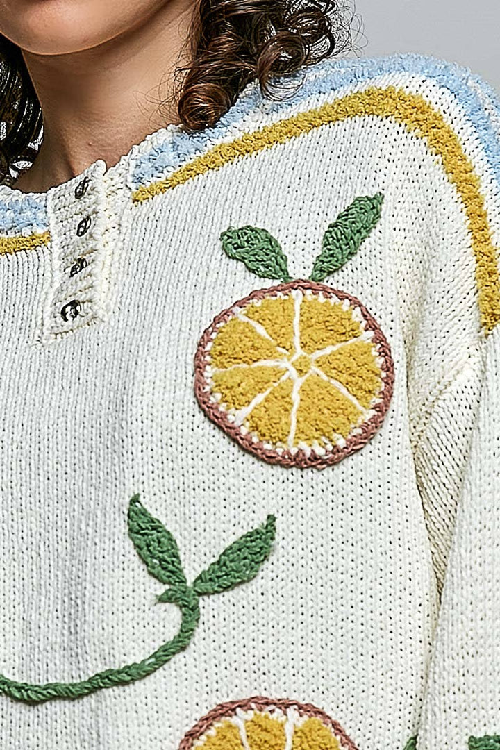 Lemon Stripe Ribbed Knit Sweater