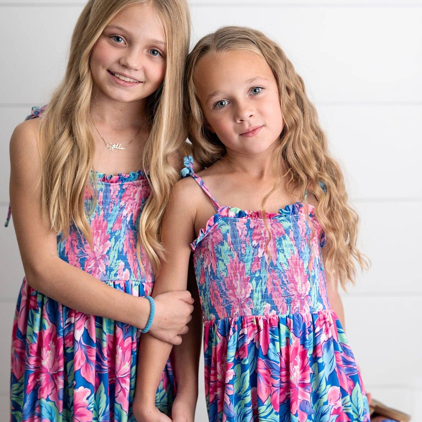 Girls Hot Pink Hawaiian Tropical Tiered Spring Maxi Dress