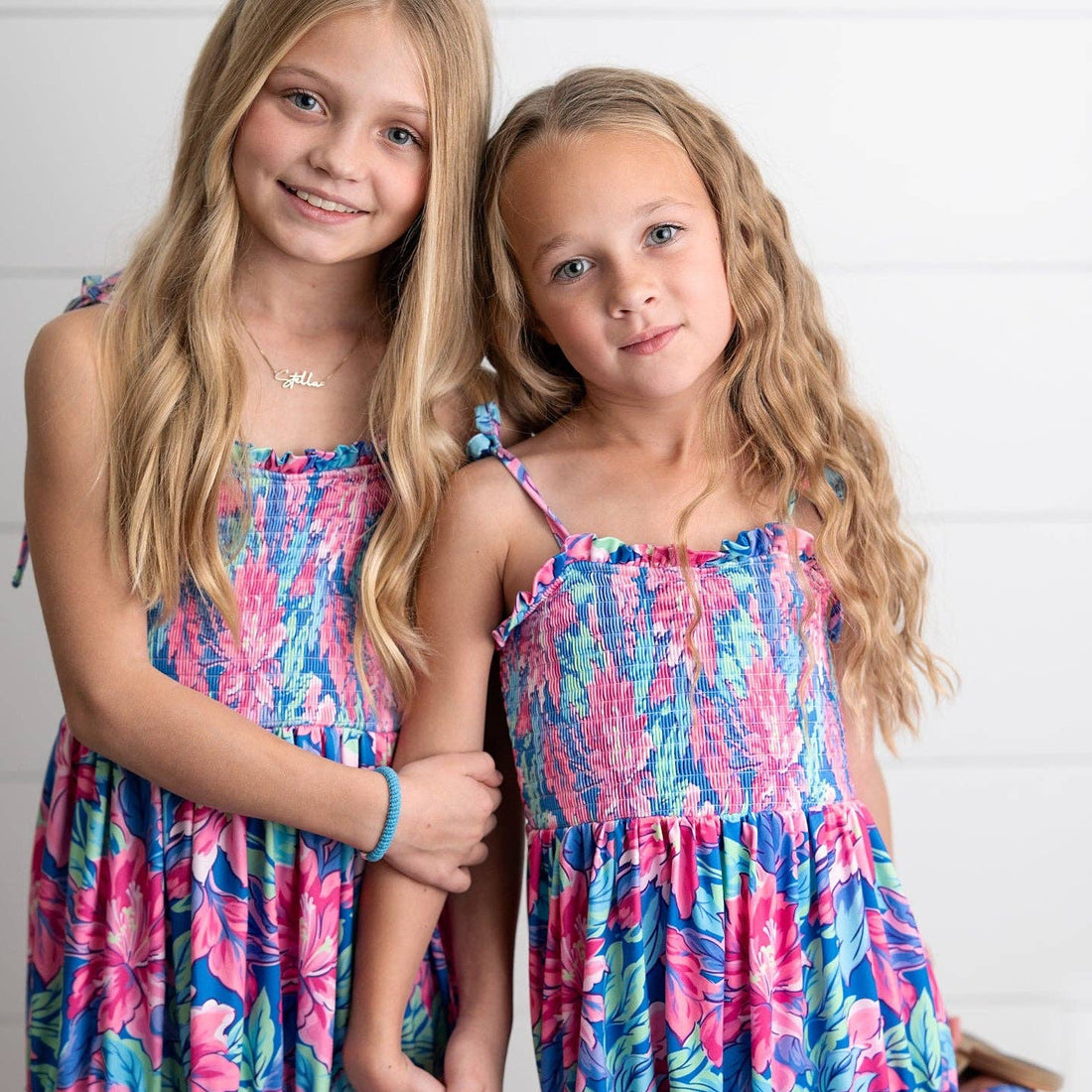 Girls Hot Pink Hawaiian Tropical Tiered Spring Maxi Dress