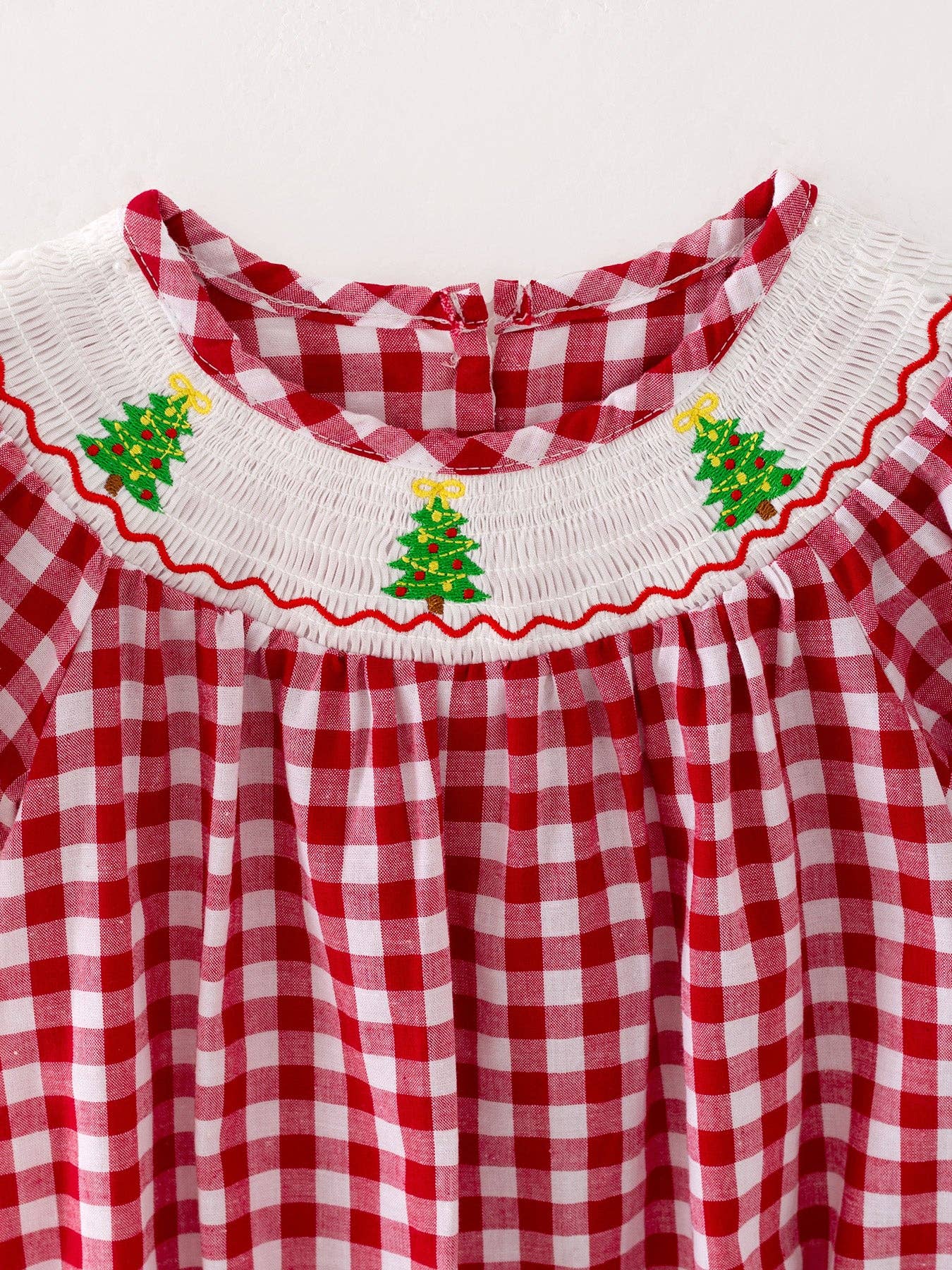 Christmas Tree Smocking Embroidered Romper