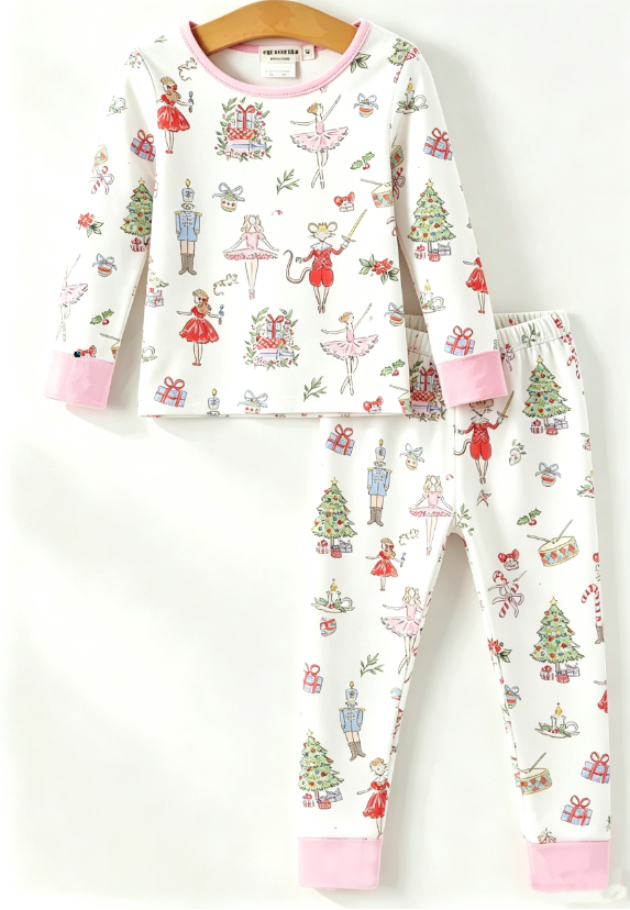 Christmas Girls Ballet Holiday Long Sleeves Pajama Set