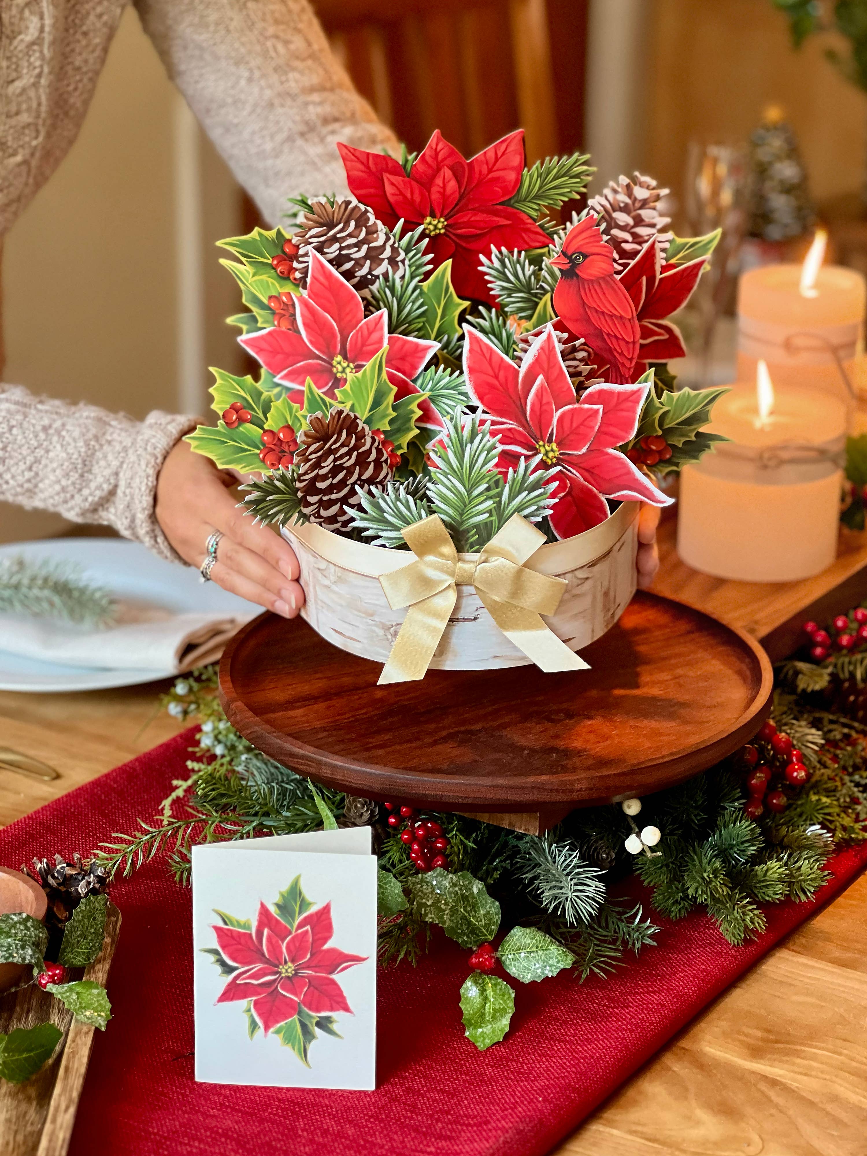 Birch Poinsettia (8 Pop-up Greeting Cards)