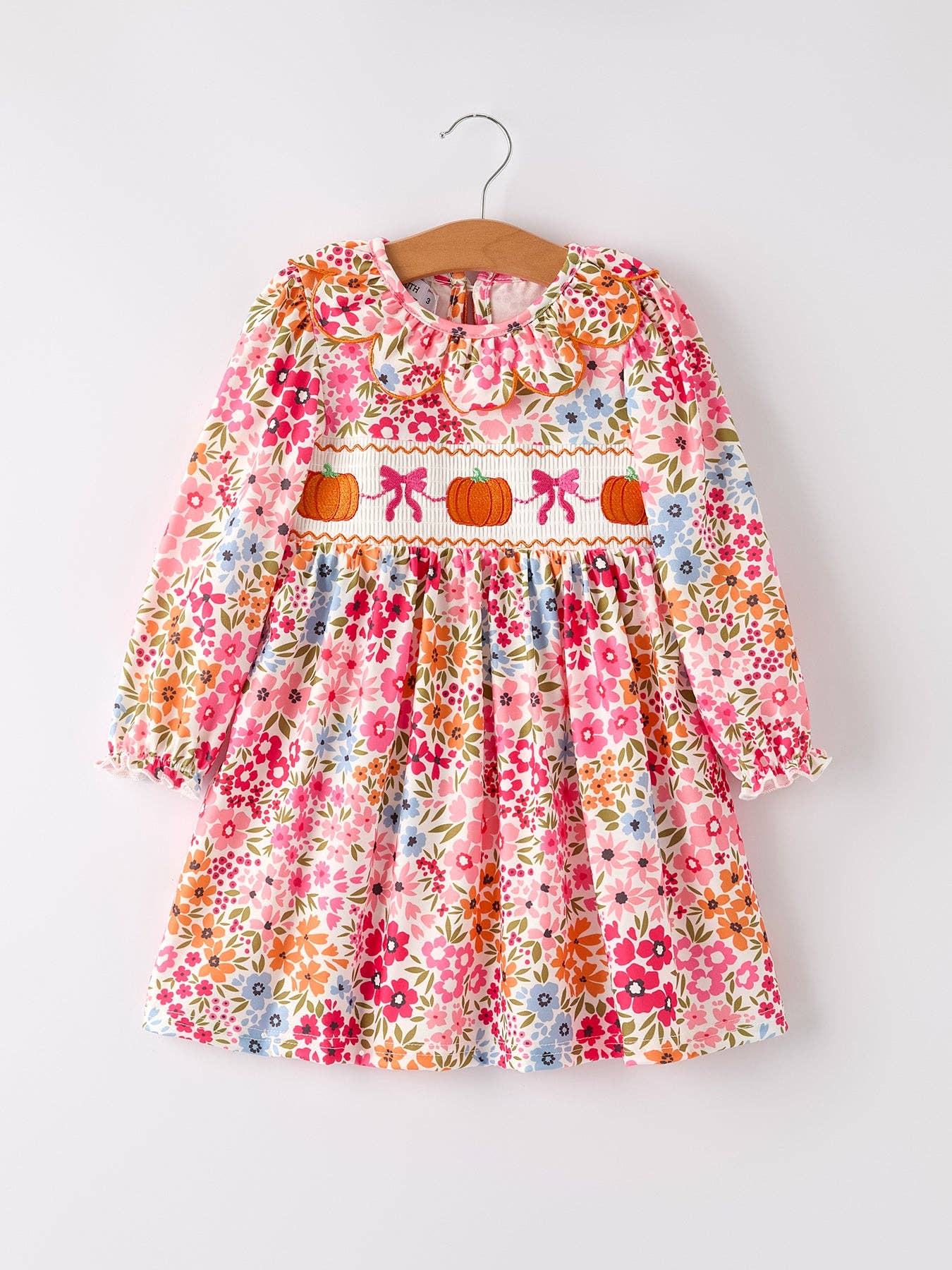 Pumpkin Bow Smocked Floral Dress