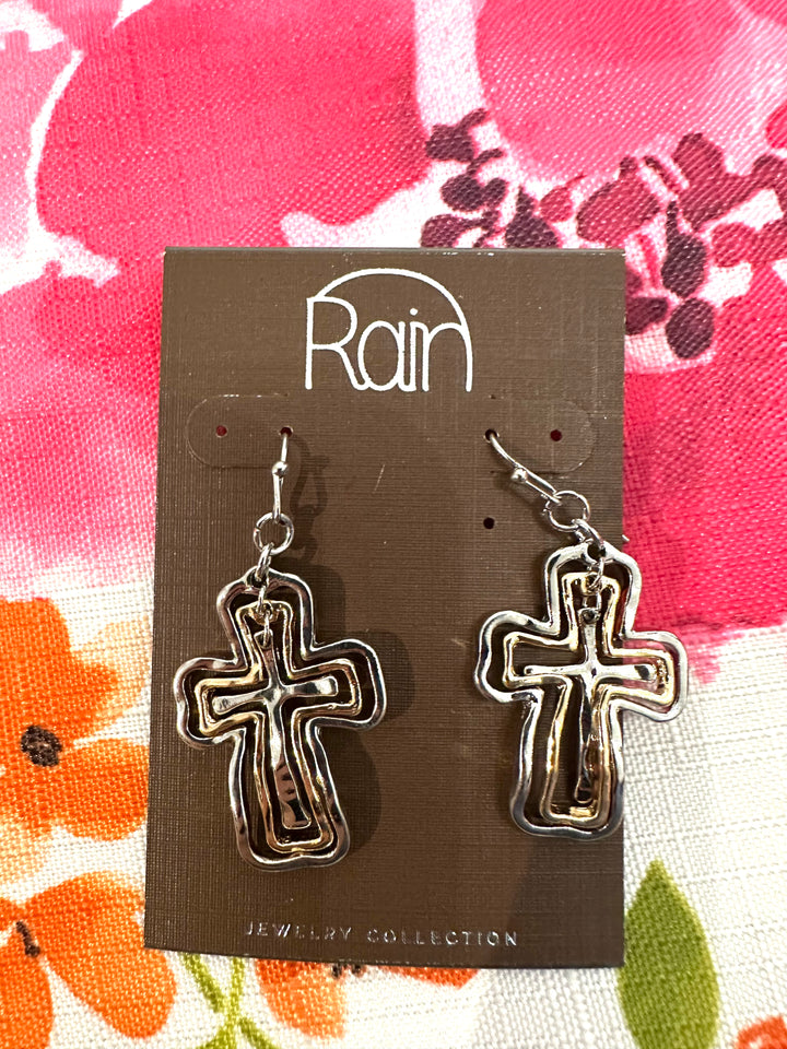 Rain Silver & Gold Cross Earrings