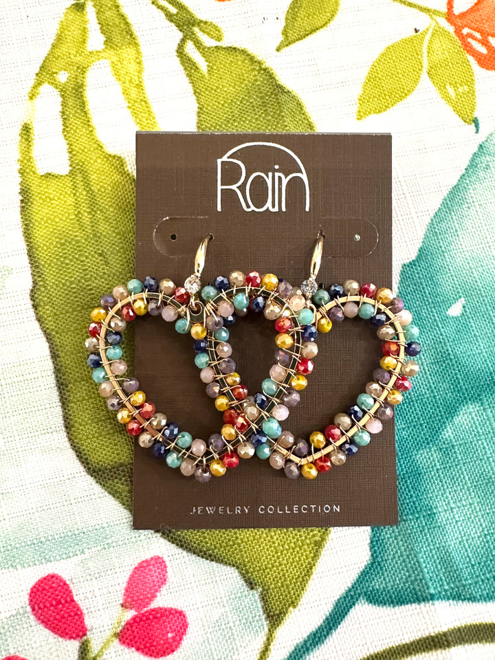 Rain Multi-Colored Beaded Heart Earrings