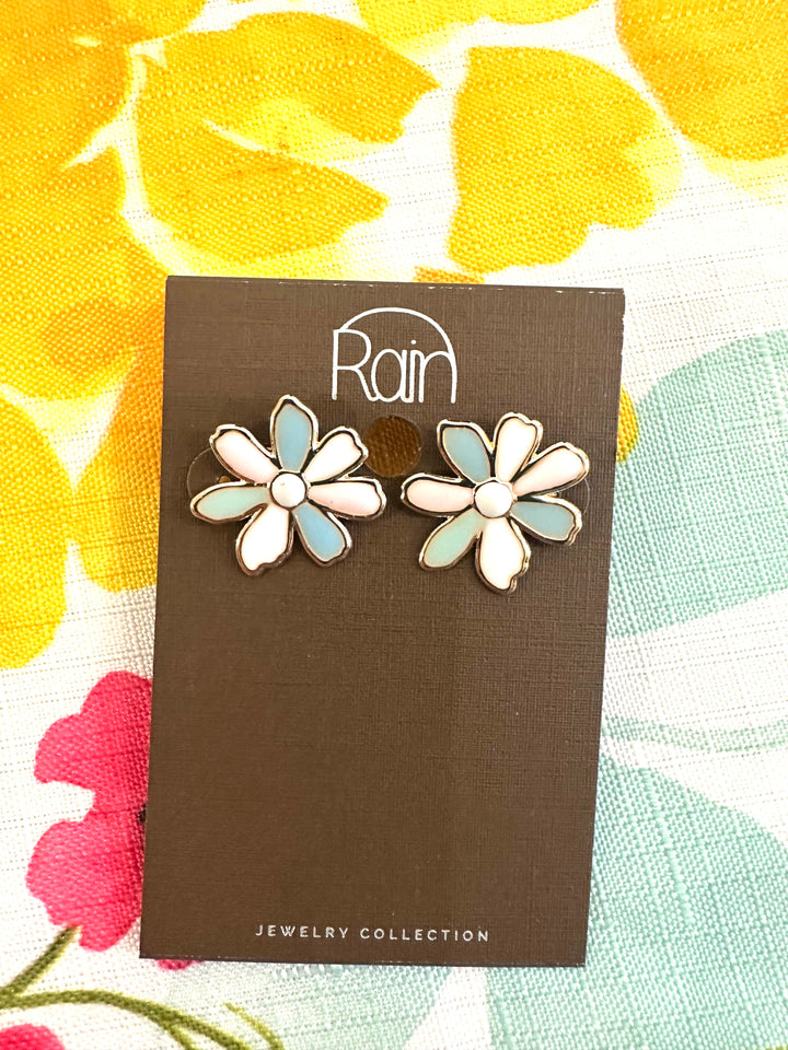 Rain Pink White Blue Flower Earrings