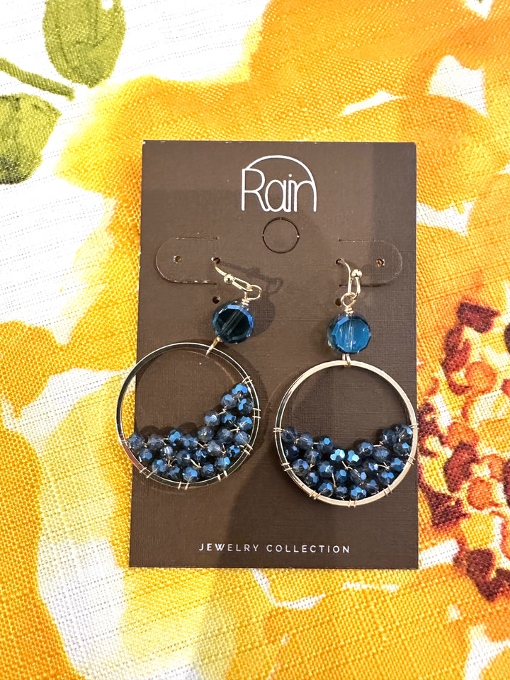 Rain Gold & Blue Bead Hoop Earrings