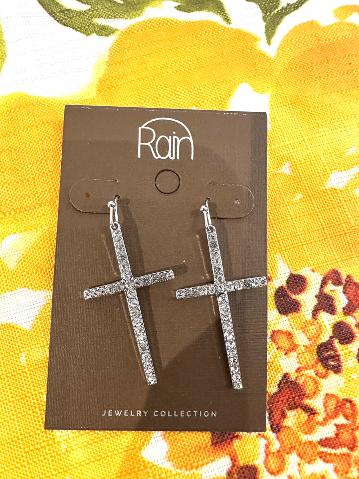 Rain Silver Cross Earrings