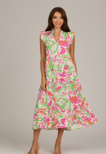 Mud Pie Pink V-Neck Ruffled Dress