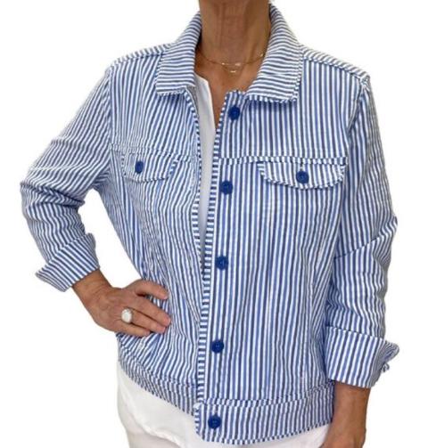 Lulu-B Linen Blue Striped Jacket