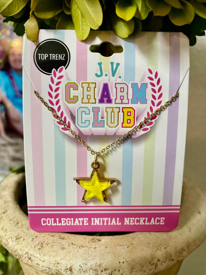 J.V. Charm Yellow Star Collegiate Initial Necklace