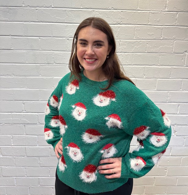 Top It Off Green Santa Sweater