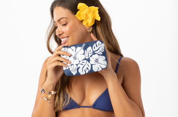 Mini Big Island Hibiscus White & Navy Bag