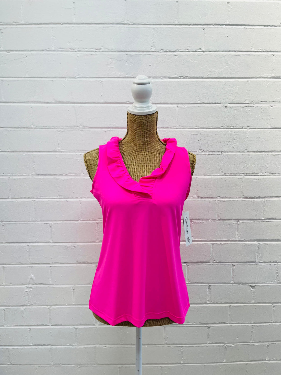 Lulu-B Bright Pink V-Neck Ruffled Top