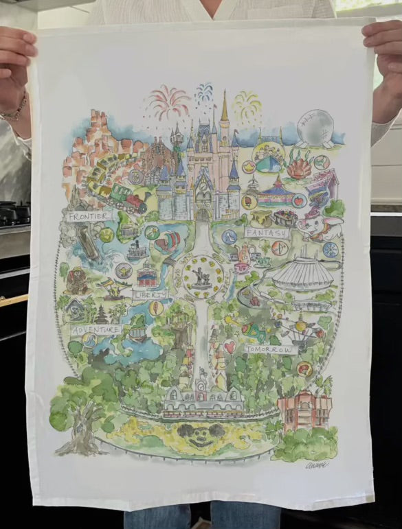 Florida Theme Park Watercolor Tea Towels
