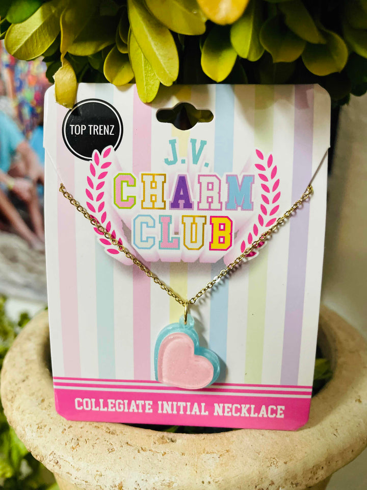 J.V. Charm Pink & Blue Star Collegiate Initial Necklace