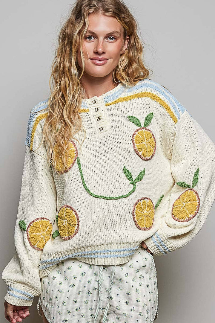 Lemon Stripe Ribbed Knit Sweater