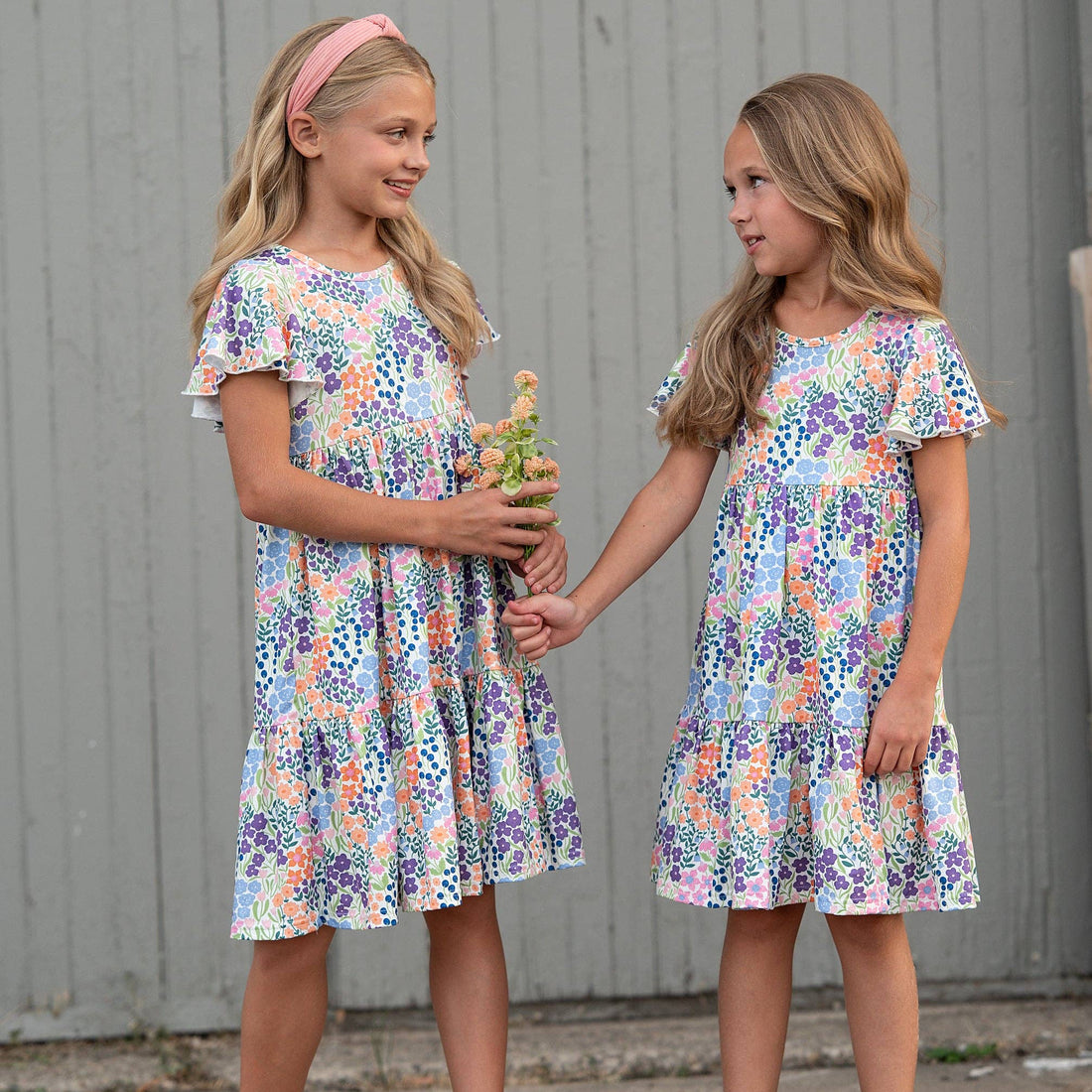 Emmy Garden Floral Flutter Sleeve Twirl Spring Dress