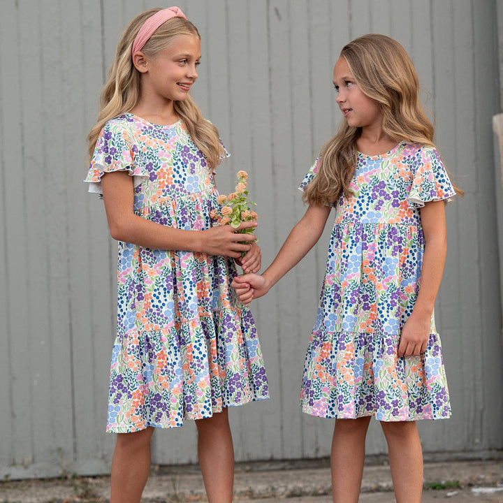 Emmy Garden Floral Flutter Sleeve Twirl Spring Dress