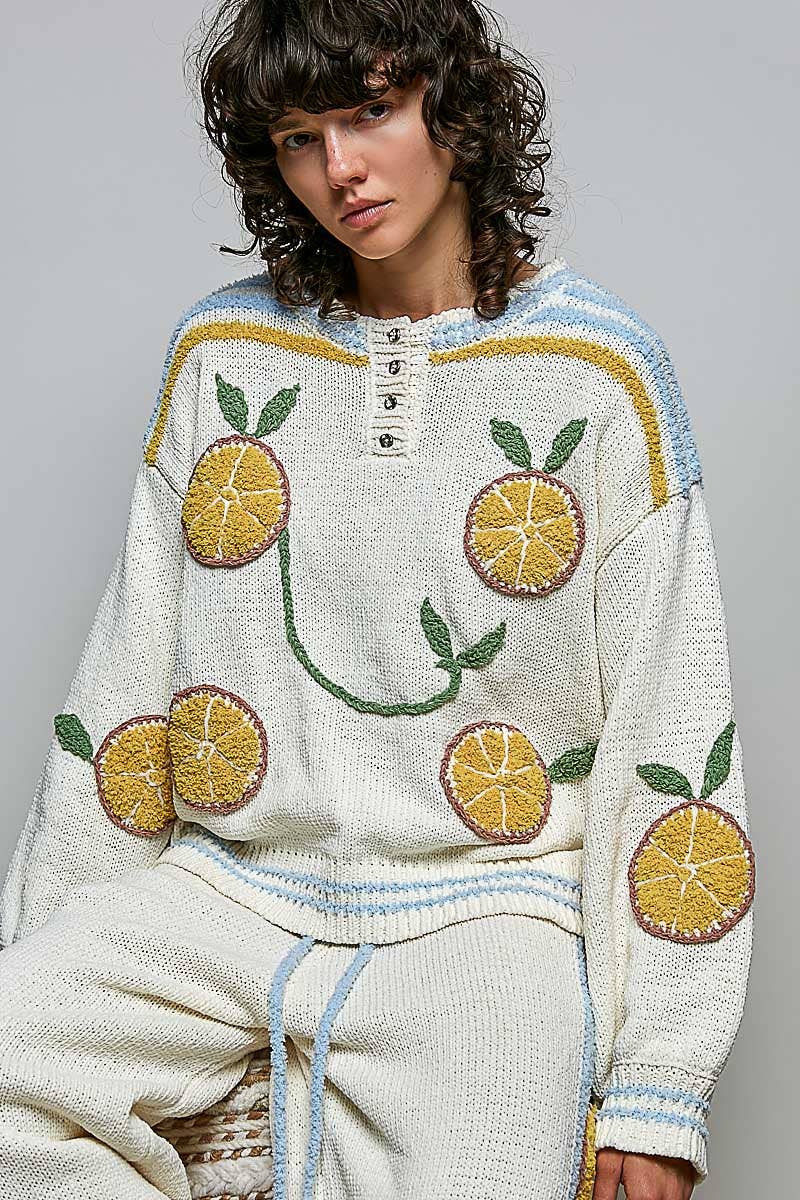 Lemon Stripe Ribbed Knit Sweater