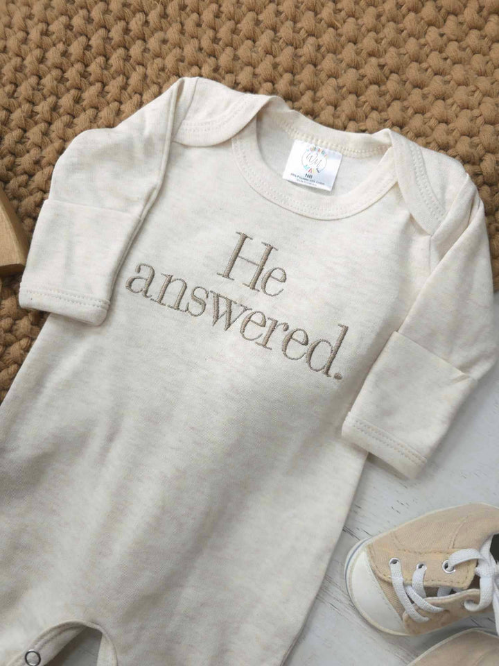 Baby Romper | He Answered.: 0-3M / Romper Only