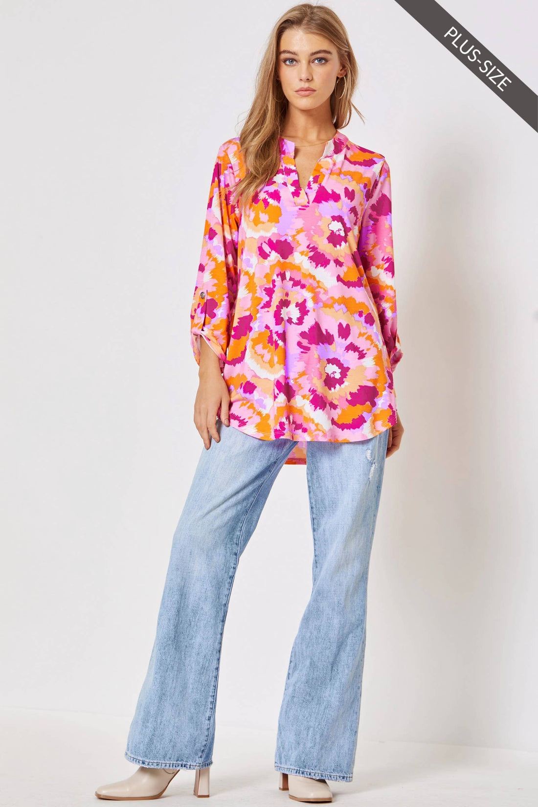 Lizzy 3/4 Floral Wrinkle Free Top: Pink