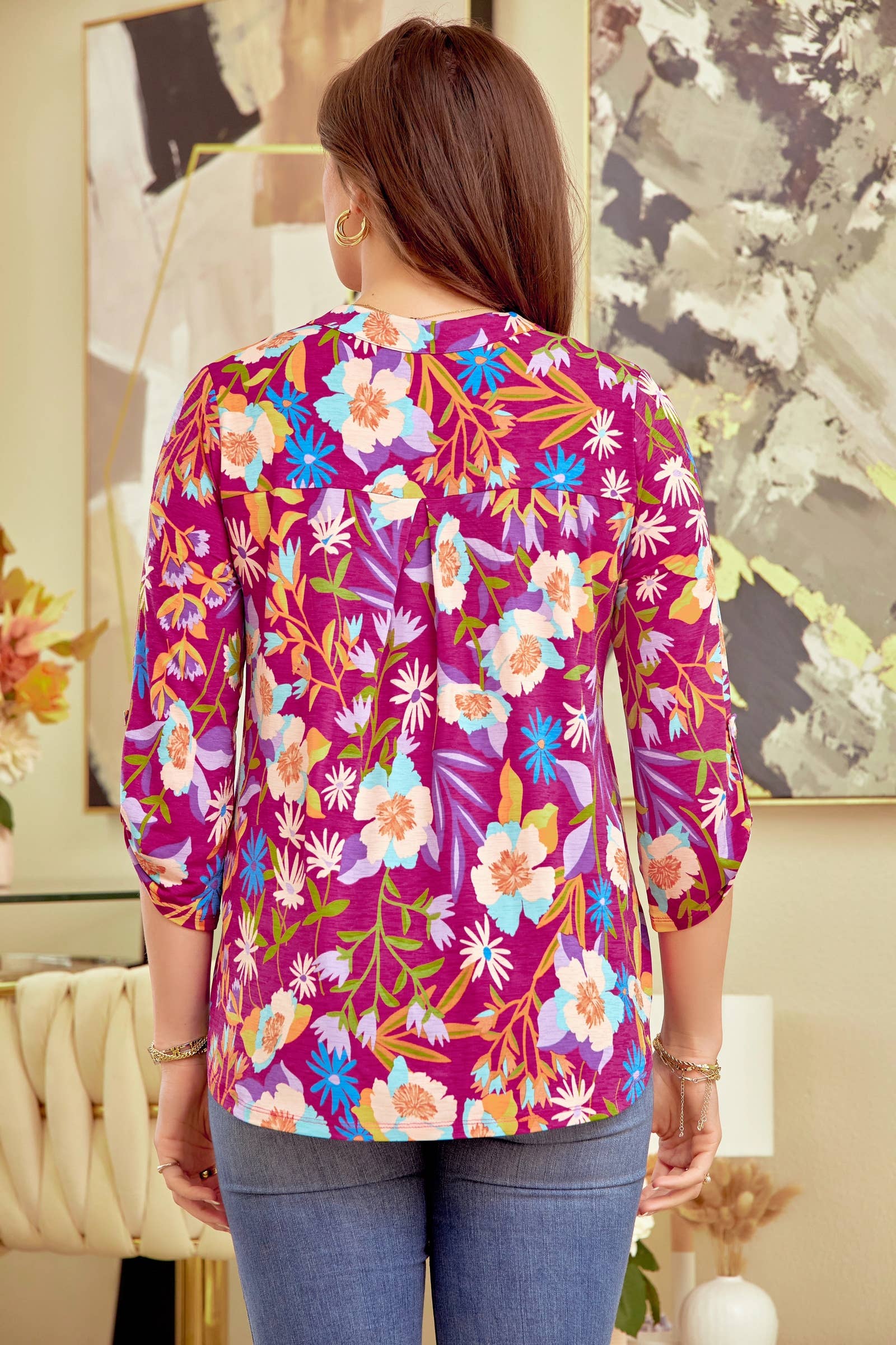 Multicolor Floral LIZZY Top LIZZY-V0274: MAGENTA