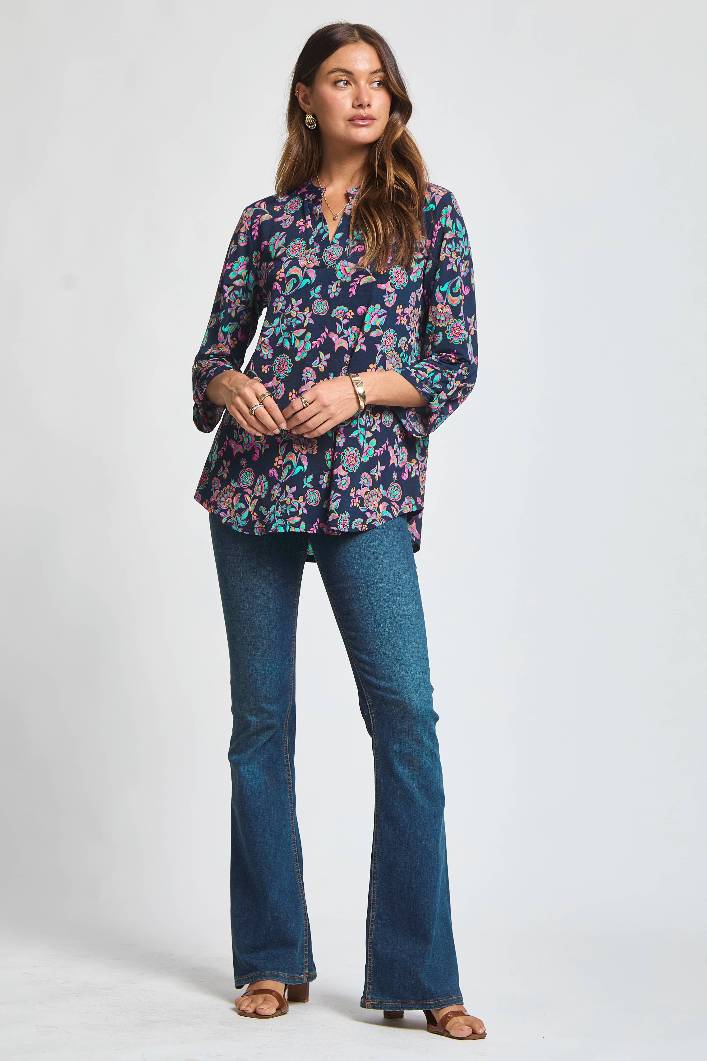 Floral Print Lizzy Top: NAVY