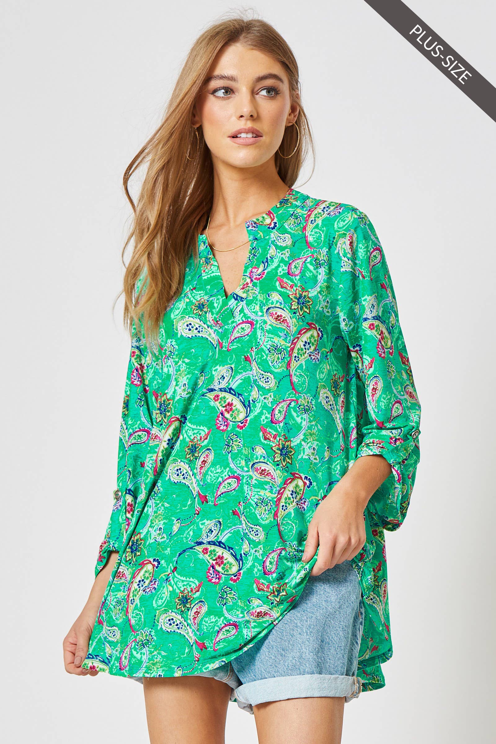 PLUS SIZE 3/4 Sleeve LIZZY Wrinkle Free Top: EMERALD