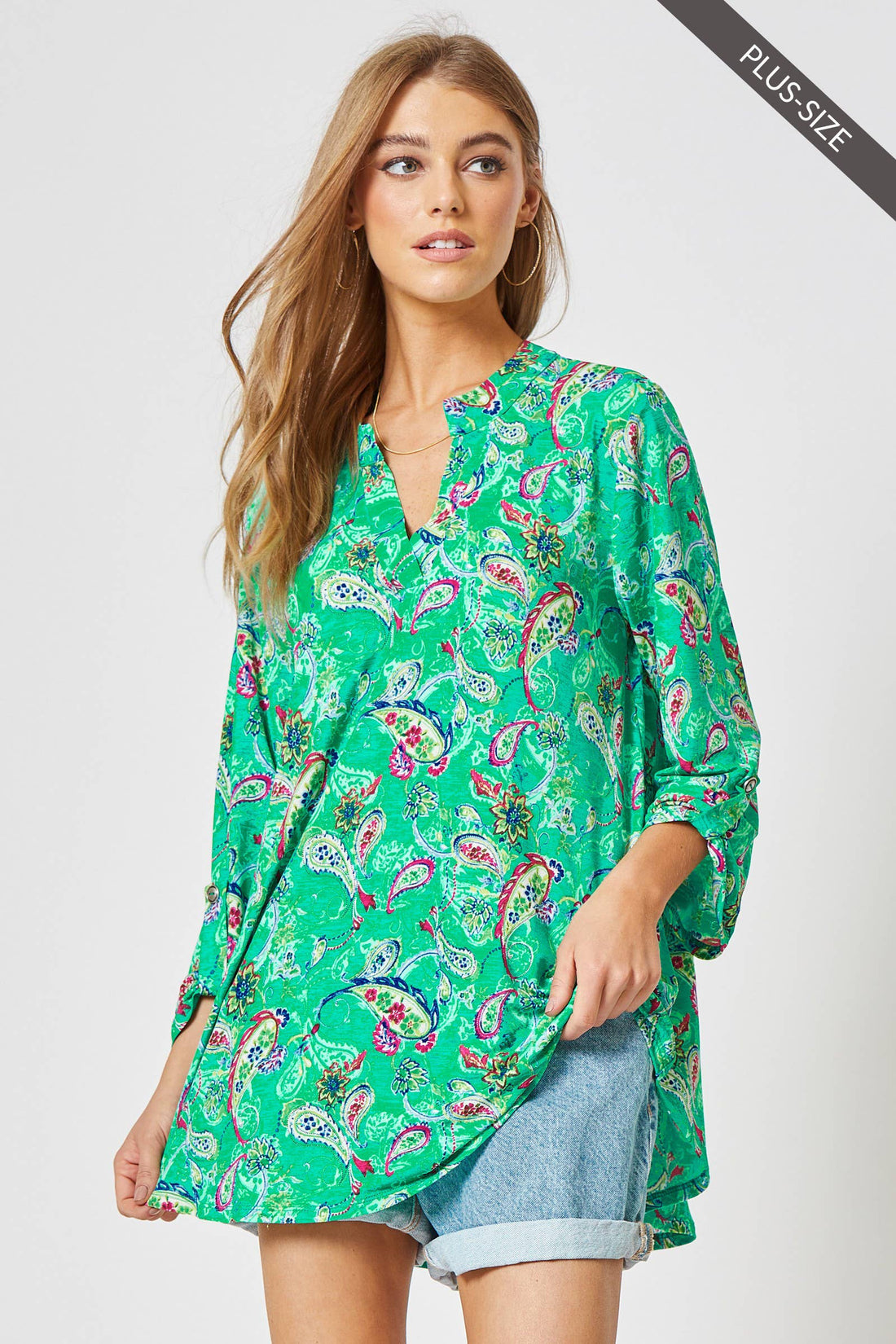 PLUS SIZE 3/4 Sleeve LIZZY Wrinkle Free Top: EMERALD
