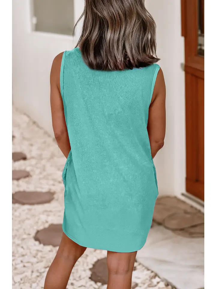 Mineral Wash Pocketed Short Tank Dress: Sea Green