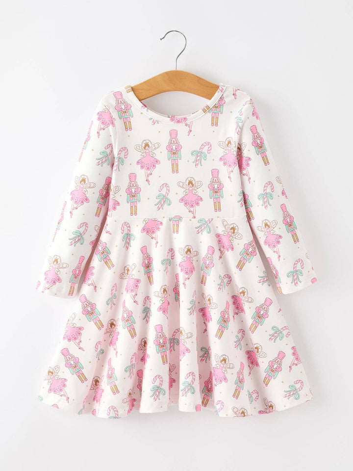 Girls Sugar Plum Fairy & Nutcracker Long Sleeve Twirl Dress