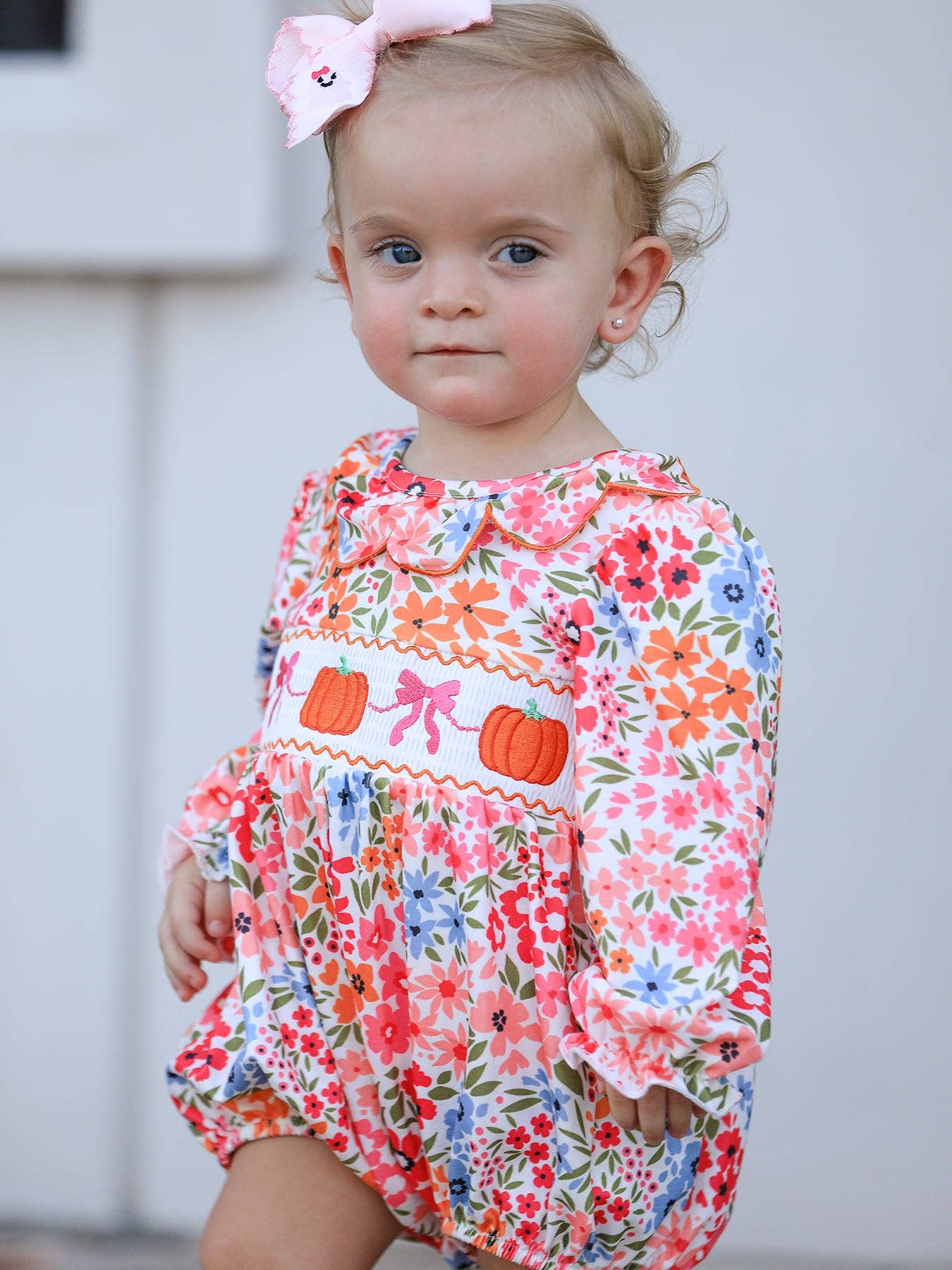 Pumpkin Bow Smocked Romper