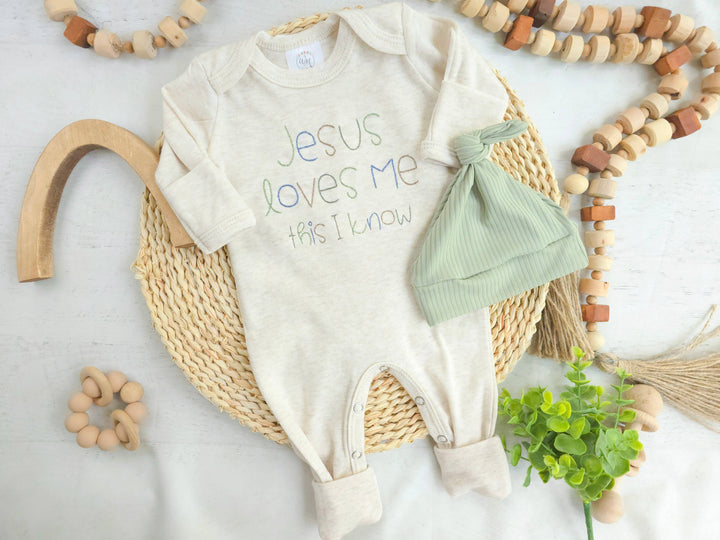 Baby Romper | Baby Boy Outfit - Jesus Loves Me: 0-3 months / Romper only