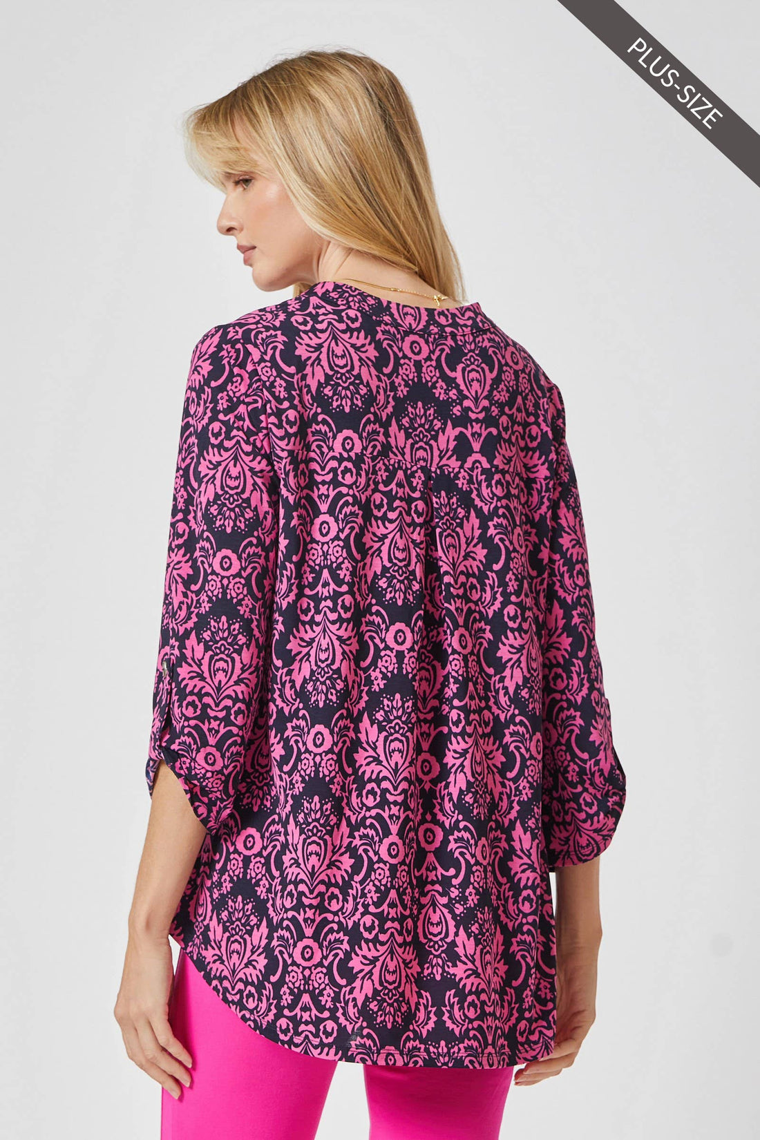 3/4 Sleeve LIZZY MEDALLION Wrinkle Free Blouse: Navy
