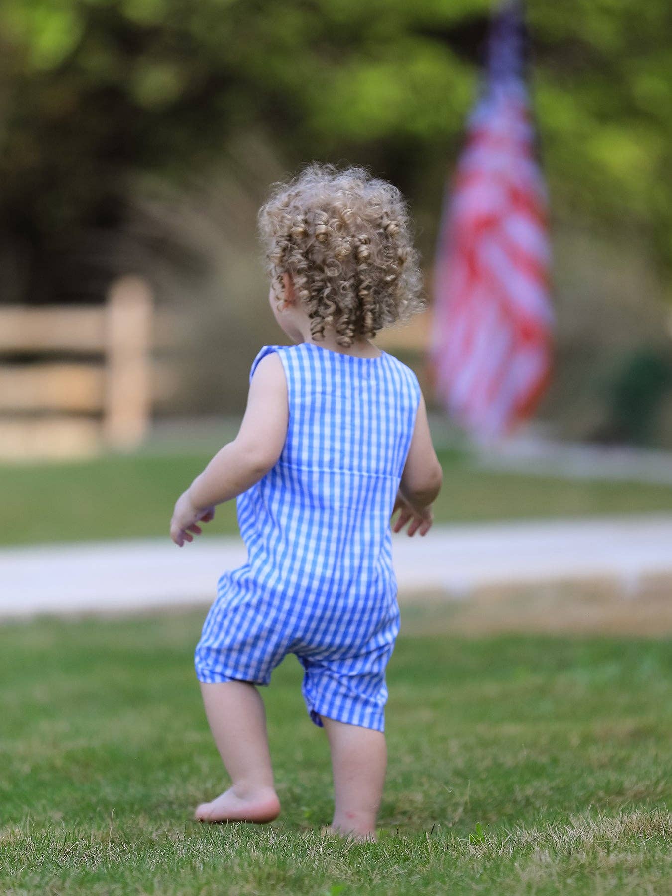 4th of July Flag Embroidery Smocking Boys Romper