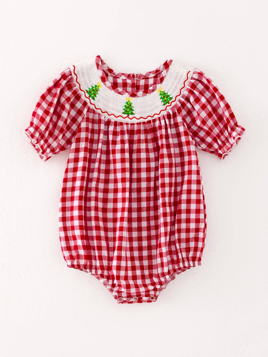 Christmas Tree Smocking Embroidered Romper