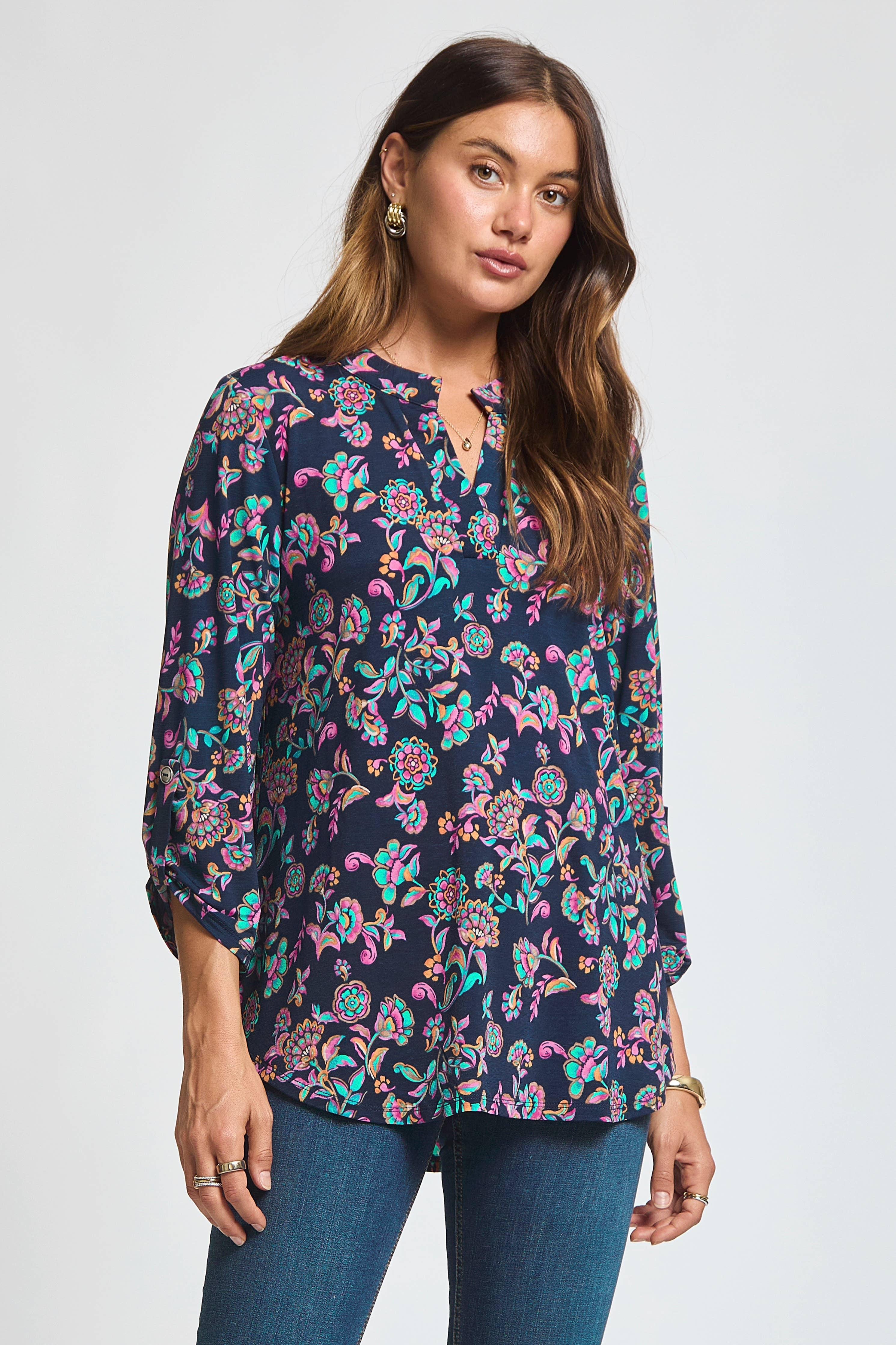 Floral Print Lizzy Top: NAVY