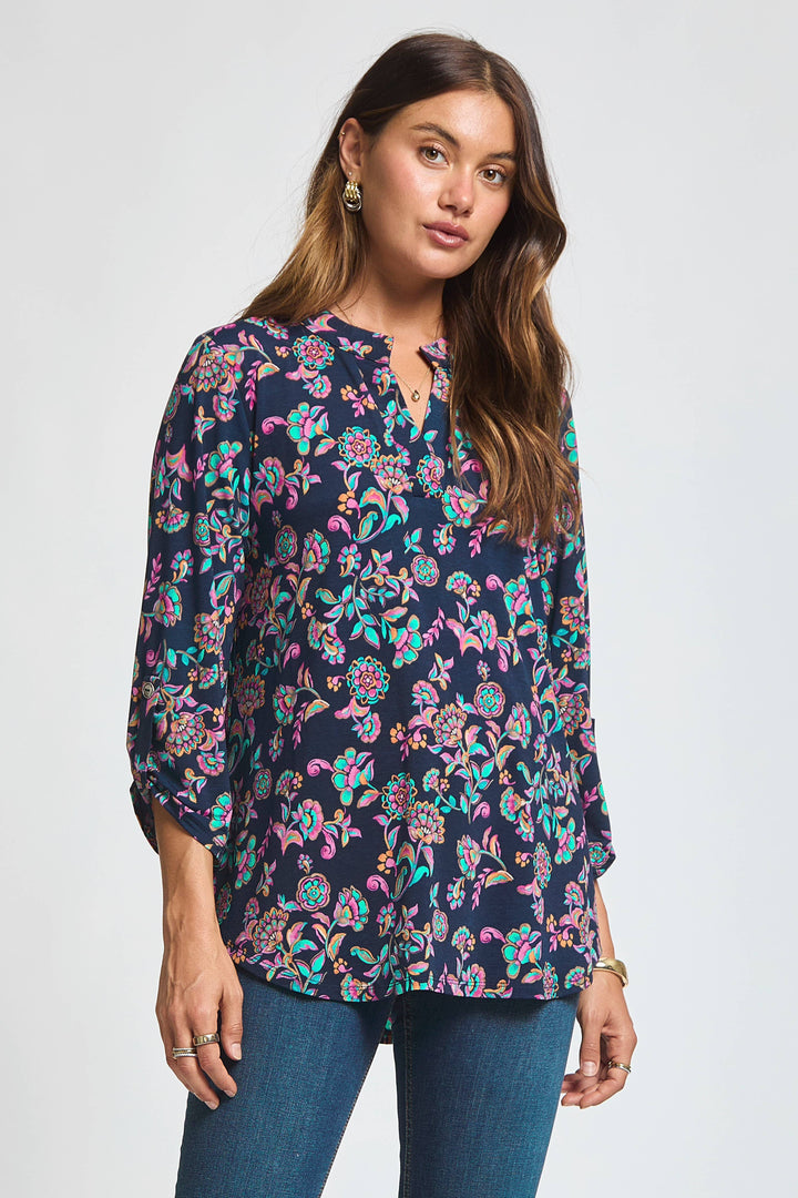 Floral Print Lizzy Top: NAVY