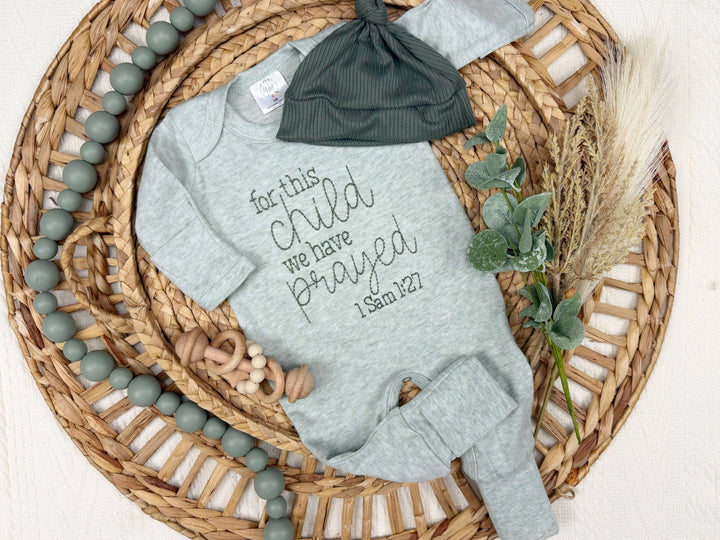 Baby Romper | For This Child We Have Prayed | Green: 0-3M / Romper Only