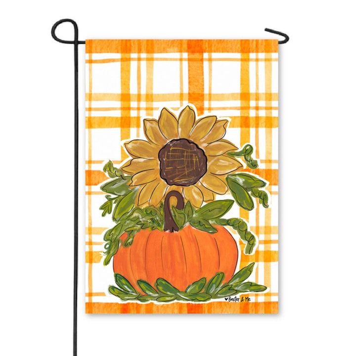 Sunflower Pumpkin Plaid Garden Flag