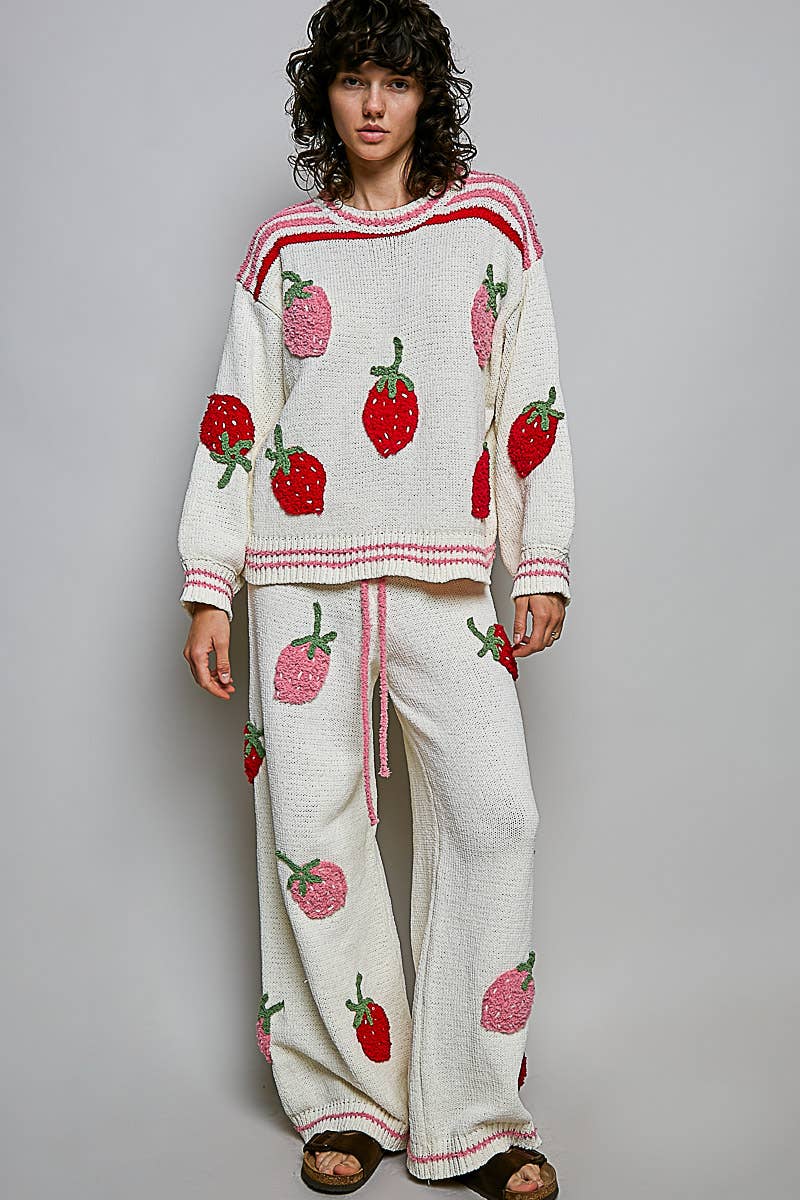 Strawberry Stripe Ribbed Knit Sweater