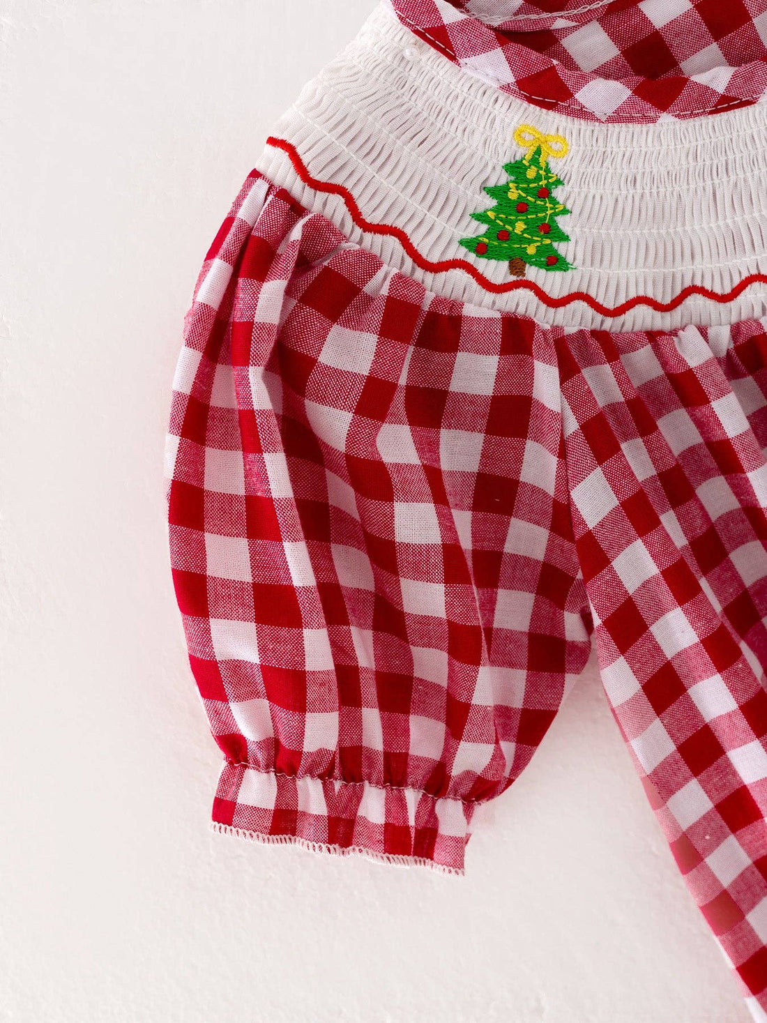Christmas Tree Smocking Embroidered Romper