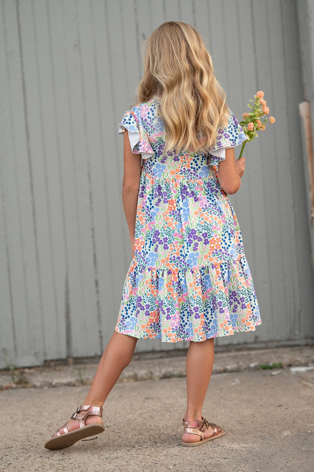Emmy Garden Floral Flutter Sleeve Twirl Spring Dress