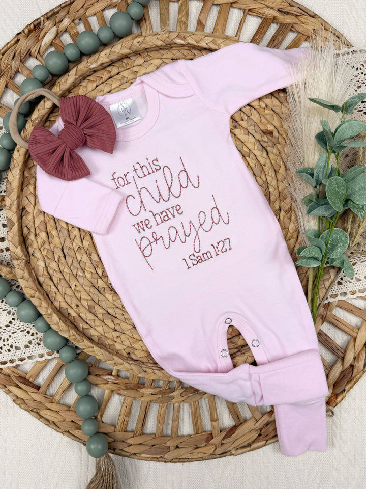 Baby Romper | For This Child We Have Prayed | Pink: 0-3M / Romper Only