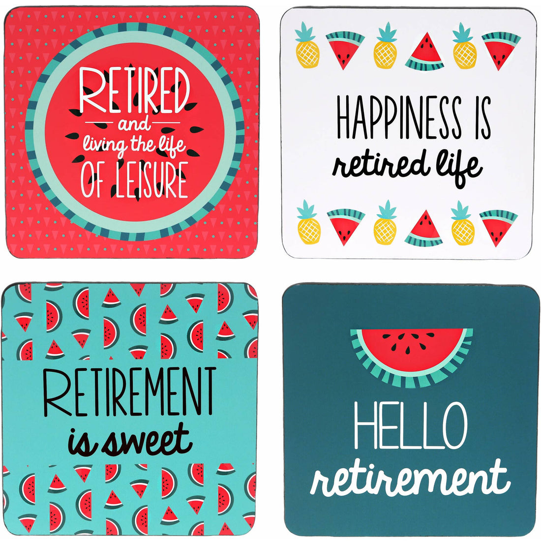 Hello Retirement - 4" Coaster Set with Box (4 Piece)