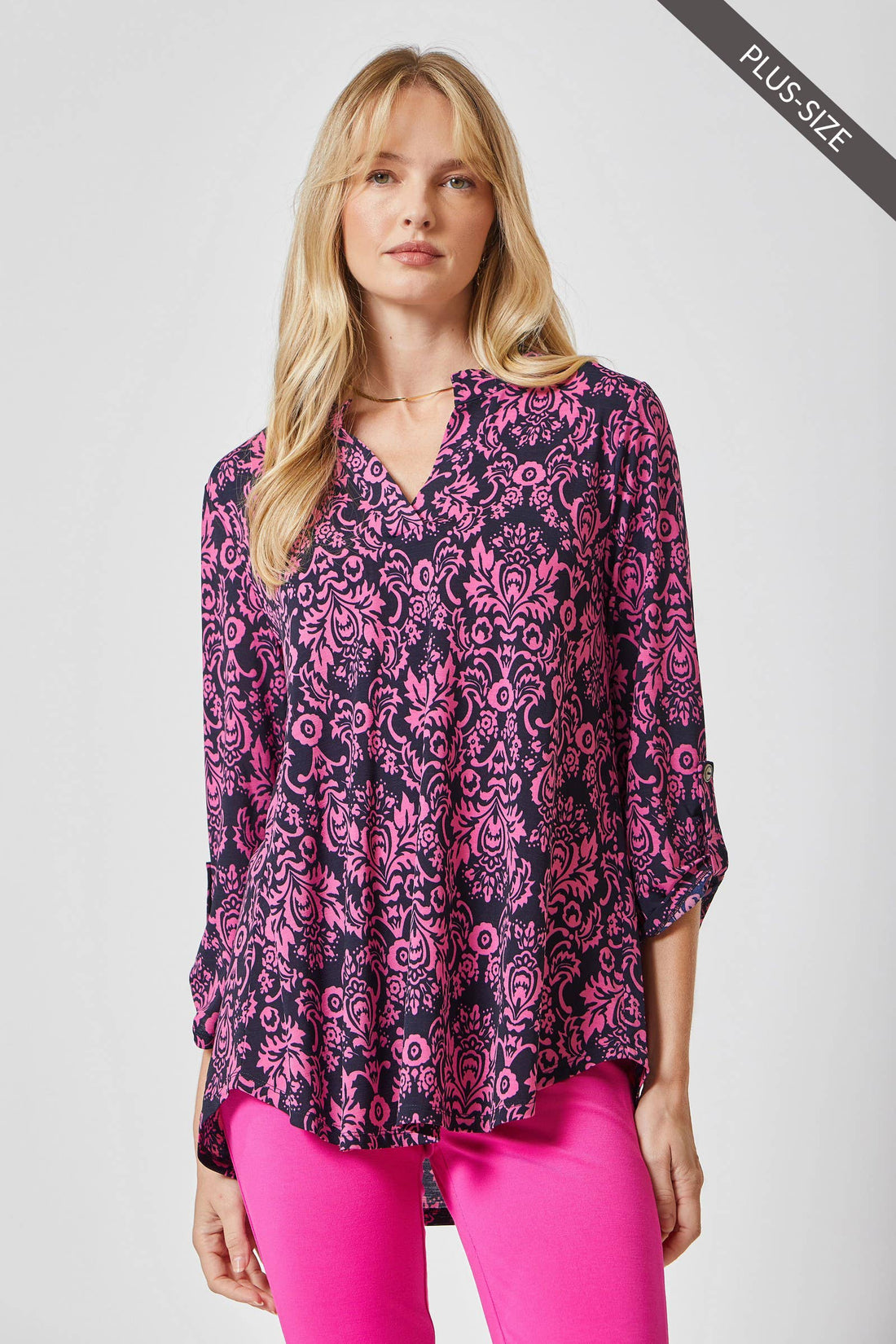 3/4 Sleeve LIZZY MEDALLION Wrinkle Free Blouse: Navy