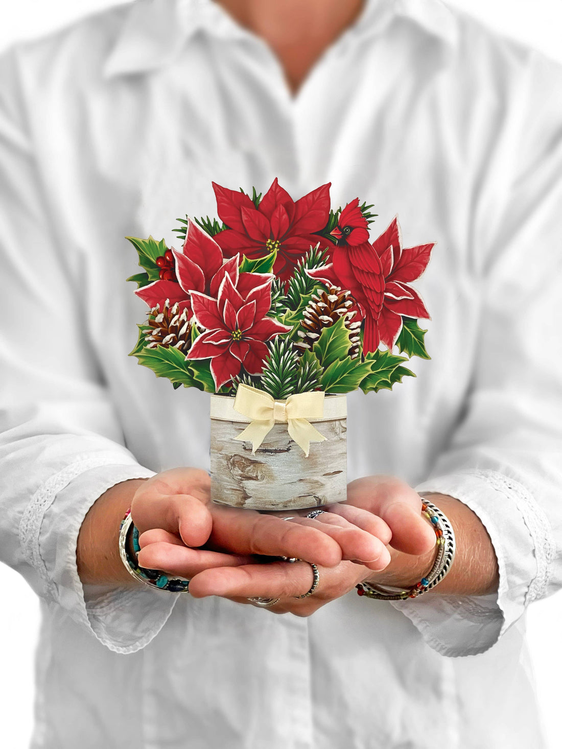 Mini Birch Poinsettia (10 Pop-up Greeting Cards)