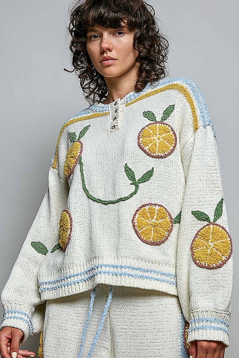Lemon Stripe Ribbed Knit Sweater